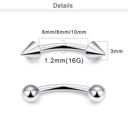 Eyebrow Piercing Jewelry Internally Threaded Surgical Steel Curved Barbell Tiny Eyebrow Ring Vertical Labret Lip Jewelry Ear Rook Navel Small Belly Button Ring for Women Men 18g 16g 14g - color: silvertone,16g