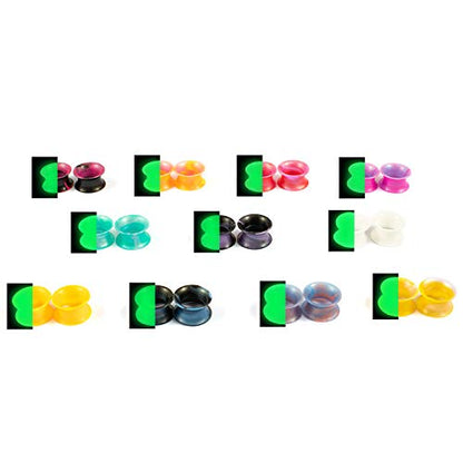 WBRWP 48/32/24/22/20/16/12pcs Ear Tunnels and Plugs - Double Flared Hollow Hard/Soft Silicone Ear Gauges - Ear Expander Stretcher Body Piercing Jewelry 8g-1" - color: 22pcs soft(thin) soft shining silicone set