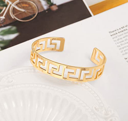 PERNNLA PEARL Dainty Gold Bar Bracelet for Women Simple Delicate Thin Cuff Bangle Hook Bracelet 18K Gold Plated Handmade Minimalist Jewelry - color: 10.Hollow Out