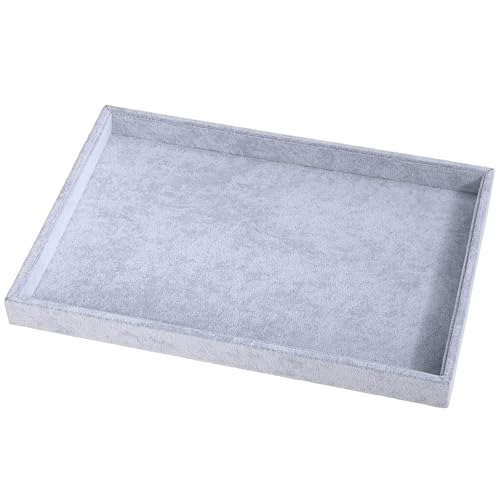 13.8" x 9.5" Velvet Jewelry Tray Jewelry Display Tray Stackable Empty Plate | Jewelry Organizer Trays for Earrings Necklaces Bracelet Rings Display Showcase - Grey - color: Grey, size: Flat Tray 13.8"x9.5"