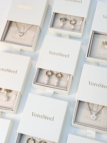 Pearl Earrings VeroSteel Dangle Earrings for Women, Dainty 14k Gold Huggie Hoop Earrings with Pearls, Trendy Pearl Drop Earrings, Stainless Steel Hypoallergenic Stud Earrings For Sensitive Ears - style: Asymmetric
