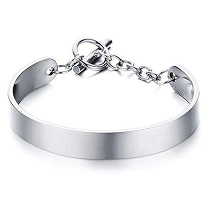 DIB Free Engraving Stainless Steel Minimalist Shiny Cuff Bangle Bracelets with Toggle Clasp for Women Oval Shape Silver