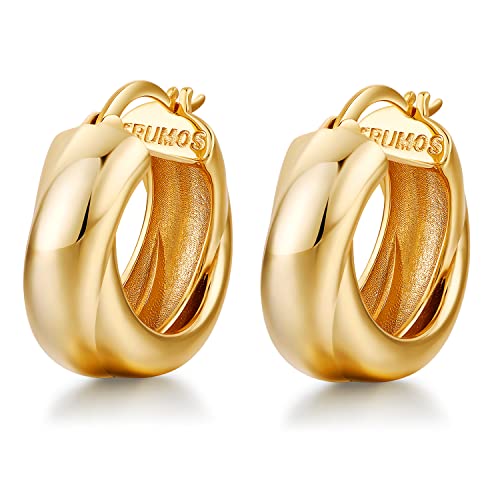 FRUMOS 18K Gold Plated Chunky Hoop Earrings for Women Fashion Thick Gold Hoops Set Jewelry for Birthday Christmas Gifts - color: Gold Double Loop Hoop