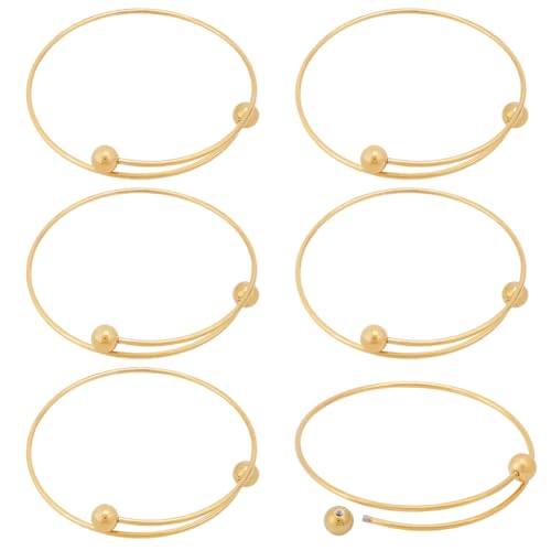 Beebeecraft 6Pcs 2.4 Inch Stainless Steel Adjustable Bangle Bracelet with Removable Ball Bead Real 18K Gold Plated Expandable Blank Bangle Bracelets Blank Cuff Wire Bracelets for Jewelry Making - color: Gold, size: 6cm