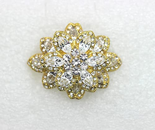 Faship Gorgeous Black Crystal Chunky Floral Pin Brooch - color: Clear/Gold