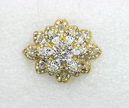 Faship Gorgeous Black Crystal Chunky Floral Pin Brooch - color: Clear/Gold
