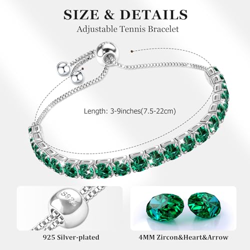 J.Fée Silver Bracelet, S925 Tennis Bracelet with Sparkling 5A Cubic Zirconia Silver Bracelets for Women Adjustable Bracelet for Women Bracelets Womens Bracelet Women Gifts for Women Mom - color: Zirconia All Green CZ