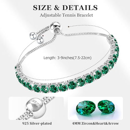 J.Fée Silver Bracelet, S925 Tennis Bracelet with Sparkling 5A Cubic Zirconia Silver Bracelets for Women Adjustable Bracelet for Women Bracelets Womens Bracelet Women Gifts for Women Mom - color: Zirconia All Green CZ