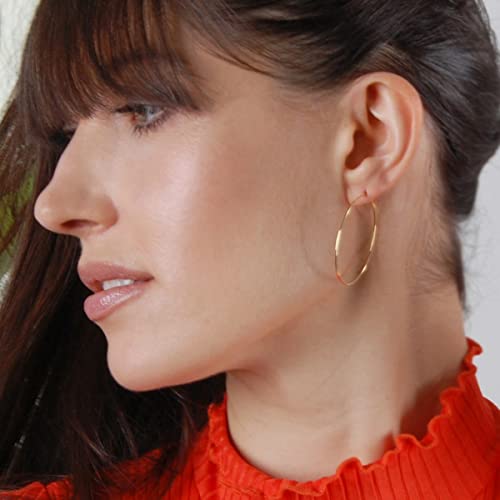 Thin Hoop Earrings for Women - Lightweight Wire Threader Loop Drop Dangles | Plated in 18K Gold or 925 Sterling Silver, Hypoallergenic and Safe for Sensitive Ears - color: 18K Gold Plated - 1.5" inch