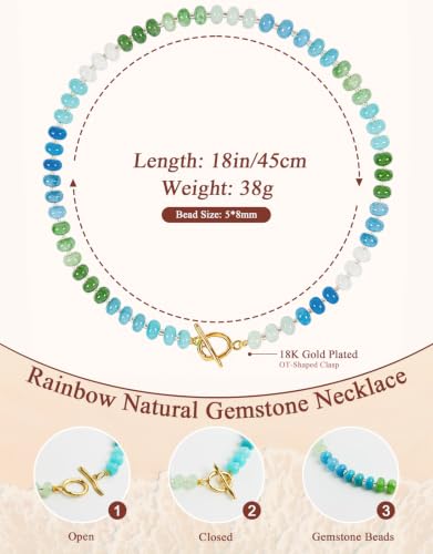 Beaded Necklaces for Women, Boho Colorful Bead Choker Necklace | Natural Gemstones, Summer Beach Jewelry, 18K Gold Plated, Handmade, Gift for Her,Charm Necklace - color: Blue&Green