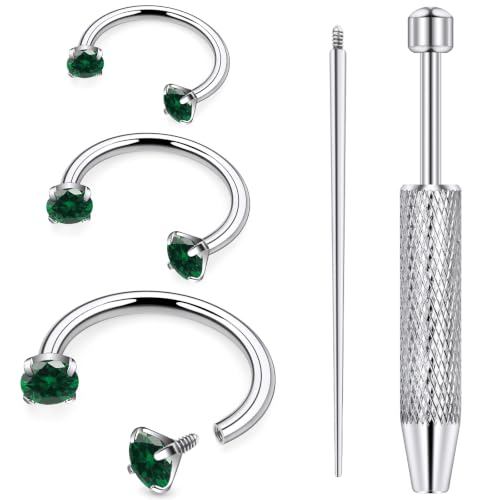 18G 16G Horseshoe Septum Nose Ring Piercing Jewelry Surgical Steel Internal Thread CZ Earring Snake Bite Lip Ring Cartilage Helix Tragus Earring Hoops Piercing Jewelry for Women Silver Gold - color: Silver- Green CZ, size: 16G, 7mm 8mm 10mm