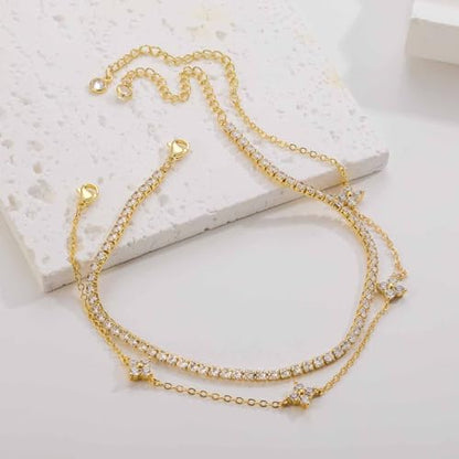 RLMOON Gold Silver Anklets for Women CZ Ankle Bracelets 14K Gold Plated | Waterproof Layered Stackable Clover Butterfly Tennis Chain Anklet Non Tarnish Trendy Summer Beach Foot Jewelry - color: Gold anklet B