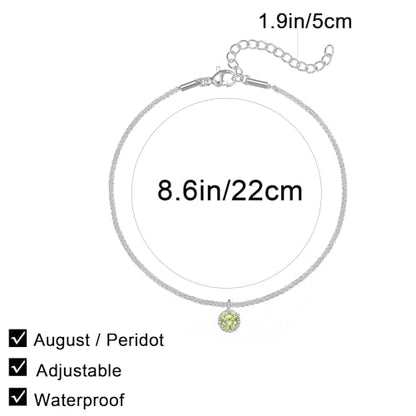 Wellike Silver Ankle Bracelets For Women Waterproof Birthstone Anklets Adjustable Sparkly Chain Silver Plated Stainless Steel Anklet Non Tarnish Jewelry - color: KKWJL185-8