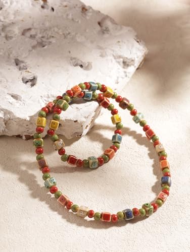 MINACHI Boho Colorful Ceramic Bead Wrap Strand Bracelet for Women, Bohemian Hippie Summer Jewelry Gift - color: S03