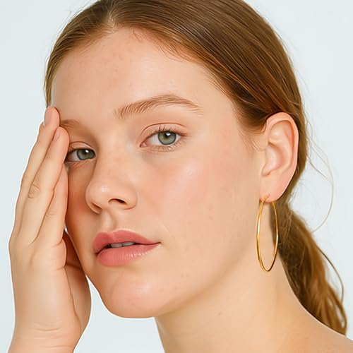 70mm Big Large Stainless Steel Gold Silver Hoop Earrings for Women | Hypoallergenic, Thin, 14K Gold Plated, Lightweight Dangle - color: 1 Pairs Gold-70mm