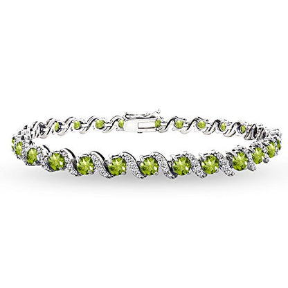 B. BRILLIANT Sterling Silver Genuine, Created or Simulated Gemstone Round S Design Tennis Bracelet for Women - color: Peridot - Sterling Silver