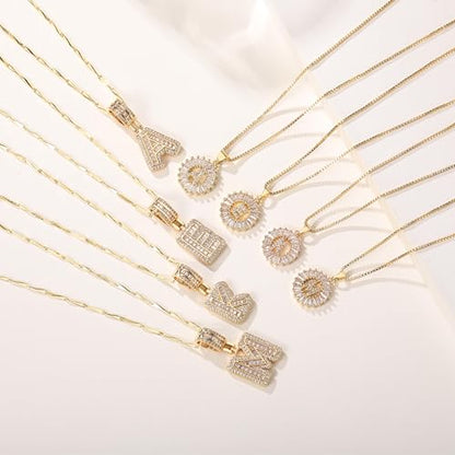 2PCS Initial Necklaces for Women, 14K Gold Plated Letter Pendant Set | Trendy Layered Bling Style, Meaningful Letter & Round CZ Pendant Design - color: Gold, style: Letter I
