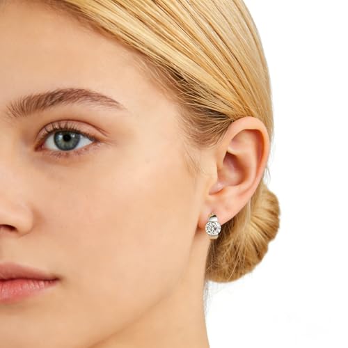 Sterling Silver Hoop Earrings, Hoops CZ Cubic Zirconia White Gold Plated Huggie Hoop Earrings for Women Gift 1.2 ct - color: silver