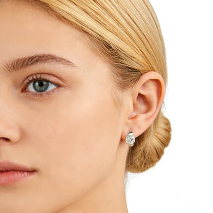 Sterling Silver Hoop Earrings, Hoops CZ Cubic Zirconia White Gold Plated Huggie Hoop Earrings for Women Gift 1.2 ct - color: silver