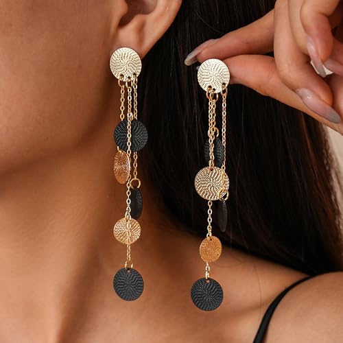 Gold Dangle Earrings for Women Long Statement Drop Boho Gold Chandelier Disc Tassel Earrings Dangle for Party Wedding Trendy Jewelry Gifts - color: L1
