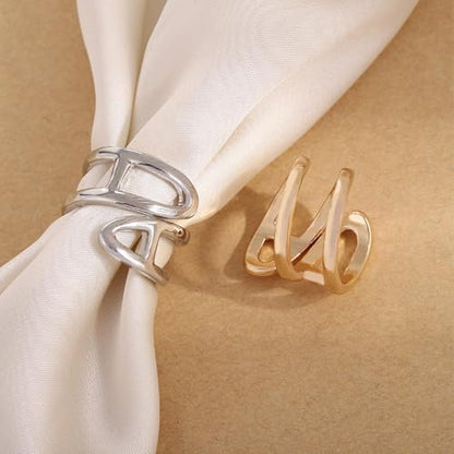 SYWDUDUCLT Scarf Ring for Women's Shawl, Silk Neckerchief, Tshirt, Gold/Sivler, S/M/L, 2 Pcs - style: Snake-G/S