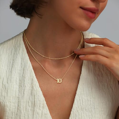 Number Necklace for Women, 14K Gold Plated Layered Chain Number Pendant Jewelry Gifts for Sister Mom Girlfriend Daughter - style: Number-16