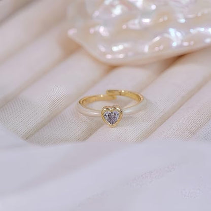 Mettclasi Women's 14K Gold Plated Stackable Ring Crystal Inlaid Dainty Trendy Cute Adjustable Open Twist Rings Jewelry Gifts - style: Heart