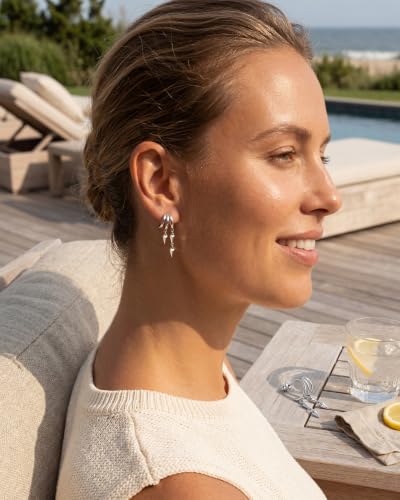 Gold Earrings for Women Trendy 14K Gold Plated Dangle Earrings Small Hoop Huggie Drop Stud Earrings Cubic Zirconia Simple Minimalist Dainty Chain Tassel Hypoallergenic Earrings - color: Simple & Silver
