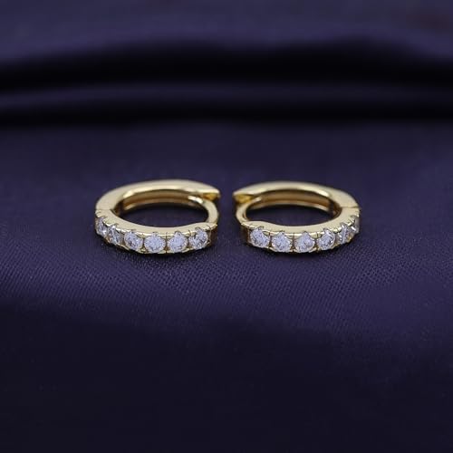 Dainty Cartilage Huggie Hoop Earrings Women in 18K Gold Plated | Round Moissanite in 18K Gold Plated Jewelry for Her - color: Yellow Gold, size: 11 MM