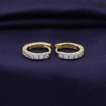 Dainty Cartilage Huggie Hoop Earrings Women in 18K Gold Plated | Round Moissanite in 18K Gold Plated Jewelry for Her - color: Yellow Gold, size: 11 MM