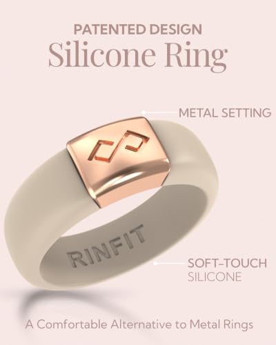 Rinfit Silicone Rings for Women 6mm Wide & Men 7mm Wide, 2mm Thick - Silicone Wedding Bands- Infinity Ring with Metal Plate - Patented Design - color: Pack A: Nude / Rose Gold, size: Size 7, style: Women