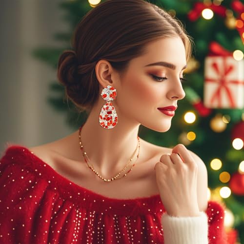 Rhinestone Statement Earrings Teardrop Costume Earrings Cluster Crystal Chandelier Drop Dangle Earrings for Women - color: Red