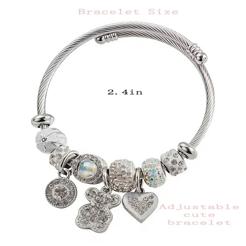 YouLuo Cute Necklace Charm Bracelet Set,Personalized Jewelry Gift for Women | Cute Charm Bracelet, Adjustable Stainless Steel Bracelet, Anime Cartoon Accessories Bracelets for Women Gift and Friendship - color: Silver