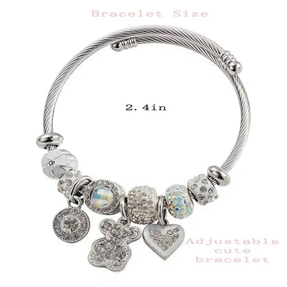 YouLuo Cute Necklace Charm Bracelet Set,Personalized Jewelry Gift for Women | Cute Charm Bracelet, Adjustable Stainless Steel Bracelet, Anime Cartoon Accessories Bracelets for Women Gift and Friendship - color: Silver