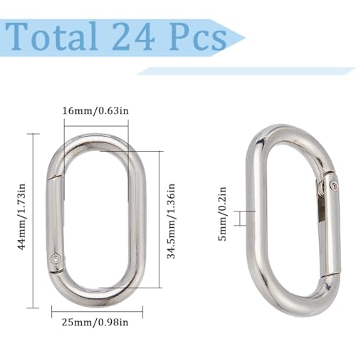 SUNNYCLUE 1 Box 24Pcs Trigger Spring O Rings O Ring Clips 44x25mm Rounded Rectangle Purse Ring Clip Clasps Spring Key Ring Carabiner Clips Keyring Snap Hooks Buckles for Jewelry Clasps DIY Crafts - color: 1 Box 24pcs Spring Buckles 44x25mm