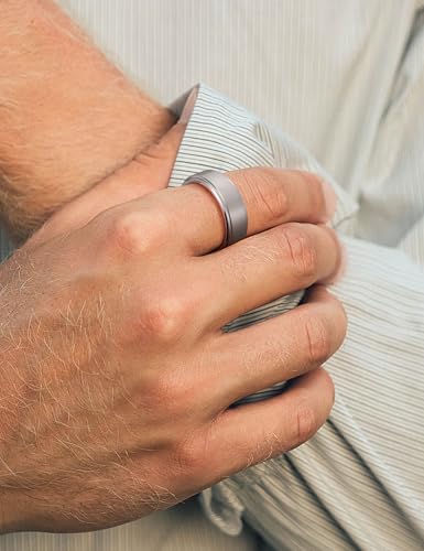 King Will Mens Brushed Wedding Band, Two Tone Matte Step Edges/Pipe Cut, Tungsten Carbide Anniversary Promise Rings Comfort Fit - color: Silver&Red-8mm