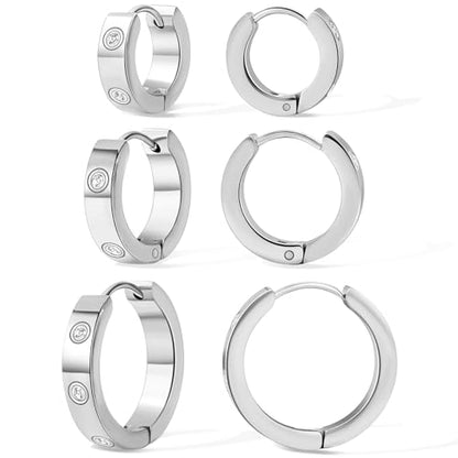 Love Friendship Hoop Earrings Set for Women 18K Gold and Silver Stainless Steel with Cubic Zirconia Stones Jewelry - style: SET-2-Silver
