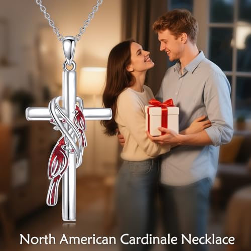 POPLYKE Cross Necklace for Women 925 Sterling Silver Cross Pendant Necklace Animal Jewelry Christmas Gifts for Women Mother Grandma - style: cardinal