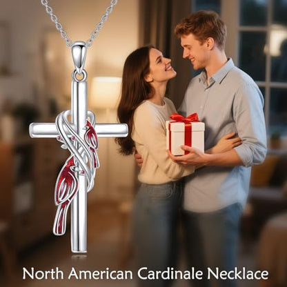 POPLYKE Cross Necklace for Women 925 Sterling Silver Cross Pendant Necklace Animal Jewelry Christmas Gifts for Women Mother Grandma - style: cardinal
