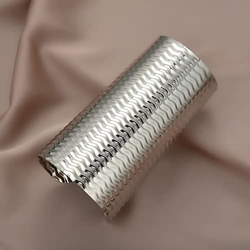 COLORFUL BLING Punk Alloy Hollow Geometric Smooth Polished Gold Hoop Open Cuff Wide Bracelet Bangle Wrist Jewelry for Women Lady - color: silver wave