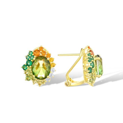 Santuzza Sterling Silver Gemstone Flower Earrings for Women - color: [A]Sunflower-Green