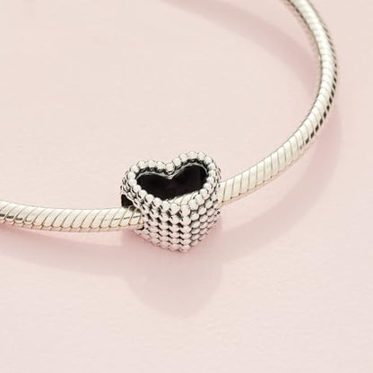 PANDORA Beaded Open Heart Charm - Romantic Heart Jewelry Gift with Gift Box - Textured Beaded Silhouette - Compatible with PANDORA Moments Bracelets - Sterling Silver