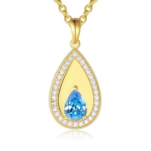 Birthstone Pendant Necklaces for Women 925 Sterling Silver Teardrop Pendant Necklace Birthday Jewelry Gift, 18"+2" Inches - color: 03 - Aquamarine