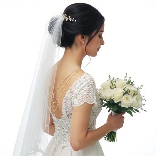 Rhinestone Layers Back Necklace Chains for Backless Dress Shinny Bridal Wedding Shoulder Body Jewelry for Women Back Body Chain - color: Gold