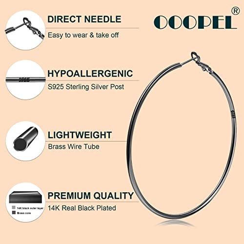 2mm Sterling Silver Big Hoop Earrings For Women - Large Hypoallergenic Circle Endless Thin Oversize Silver Hoops - color: Black,40mm