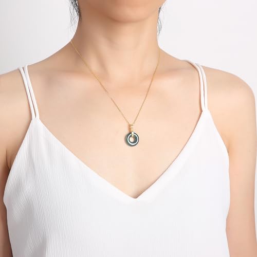 Real Green Jade Pendant Necklace for Women Donut/Heart/Clover/Teardrop/Rose/Lotus Flowers Genuine Jadeite Jewelry with Gold Plated 925 Sterling Silver Chain - style: Gold Donut Necklace