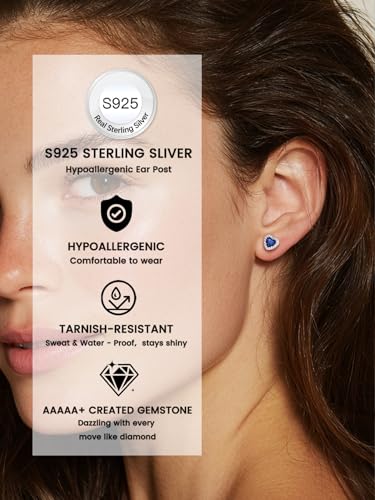 Bestyle 8mm Small Birthstone Earrings for Women with Hypoallergenic Sterling Silver Post,Sparkle Heart/Round Womens Studs Earrings, Great Birthday/Christmas/Anniversary Jewelry for Wife Mother - color: 09. Sept. Sapphire-Heart