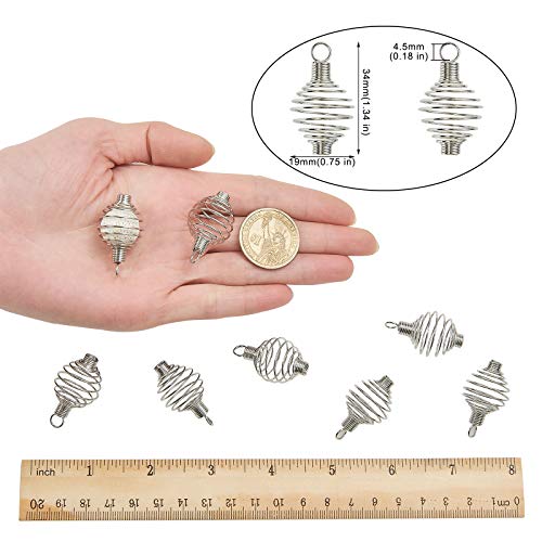 LiQunSweet 100 Pcs 304 Stainless Steel Spiral Bead Cages Lamp Shaped Charms Crystal Holder Pendants for Necklace Jewelry Making and Crafting - 34x19mm - color: Stainless Steel Spiral Cage