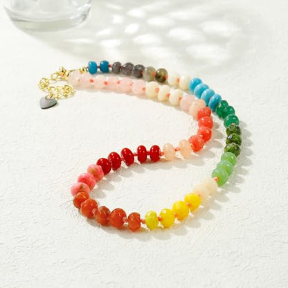 Gemstone Beaded Necklace for Women Colorful Natural Stone Freshwater Pearl Surfer Beach Rainbow Necklace Jewelry Gift - color: colorful -02