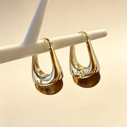 Acrylic Gold Hoop Earrings Chunky Hoop Dangle Drop Huggie Earring Statement Resin Jewelry for Women - color: Brown